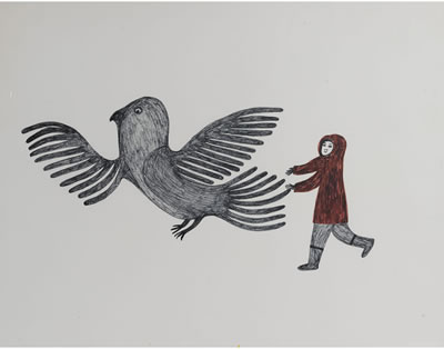 UNTITLED (BOY CHASING BIRD) by Lucy Qinnuayuak - Auction record, sale price, and art valuation. Compare with similar artists and explore comparable artworks.