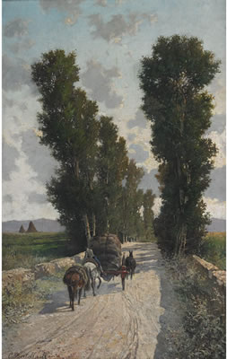 HORSES HAULING A LOADED CART OUTSIDE ROME