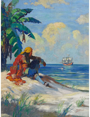 CHRISTOPHER COLOMBUS LEADING HIS SHIPS; ROBINSON CRUSOE AFTER THE SHIPWRECK; PIRATE LOOKING OUT TO SEA (3) by Manning De Villeneuve Lee - Auction record, sale price, and art valuation. Compare with similar artists and explore comparable artworks.