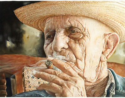 PORTRAIT OF A COUNTRY MAN SMOKING A CIGAR