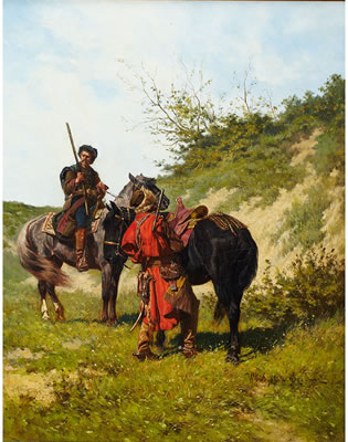 COSSACK HORSEMEN MEETING ON ROUTE