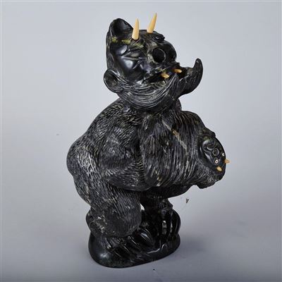 Sample artwork by Charlie Ugyuk (1931 - 1998), known for inuit art, sculpture carvings of whalebone, marine ivory, stone, antler - View similar artists and auction records