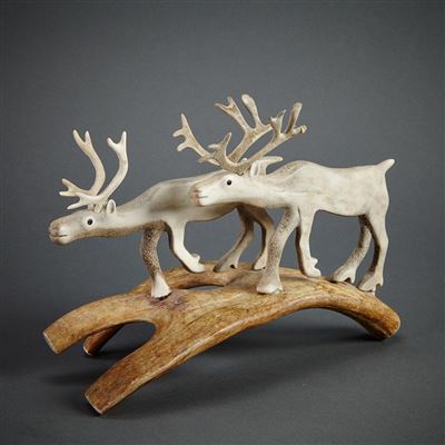 TWO CARIBOU by Peter Assivaaryuk - Auction record, sale price, and art valuation. Compare with similar artists and explore comparable artworks.