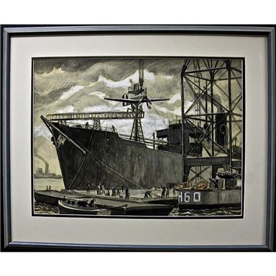 UNLOADING A HURRICANE AT HALIFAX DOCKYARD by Rowley Walter Murphy - Auction record, sale price, and art valuation. Compare with similar artists and explore comparable artworks.