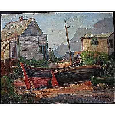 FISHERMAN BY BOATS by Roy Greenaway - Auction record, sale price, and art valuation. Compare with similar artists and explore comparable artworks.