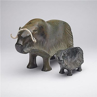 MUSK OX AND CALF (2) by Nuveeya Ipellie - Auction record, sale price, and art valuation. Compare with similar artists and explore comparable artworks.