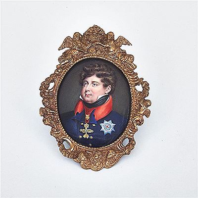 PORTRAIT MINIATURE OF KING GEORGE IV, 1823 by Sampson Towgood Roche - Auction record, sale price, and art valuation. Compare with similar artists and explore comparable artworks.