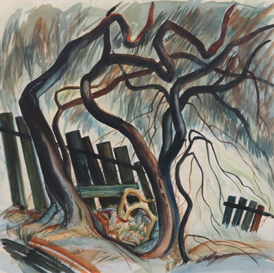 A Study of Trees and Fence Line by George Woods - Auction record, sale price, and art valuation. Compare with similar artists and explore comparable artworks.