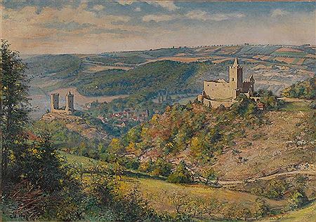 "Blick von Kreipitzsch auf Rudelsburg und Saaleck"