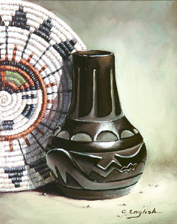 Still life with Indian Jar and Basket by Cheryl English - Auction record, sale price, and art valuation. Compare with similar artists and explore comparable artworks.