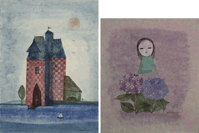 Castle and Child and Purple Flowers: Two Works by Keiko Minami - Auction record, sale price, and art valuation. Compare with similar artists and explore comparable artworks.