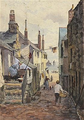 Washday-street scene with a glimpse of the harbour St Ives by John Clarke Isaac Uren - Auction record, sale price, and art valuation. Compare with similar artists and explore comparable artworks.