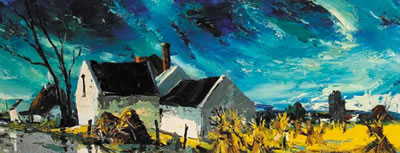 FARMHOUSES AND CORN STOOKS
