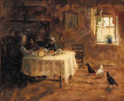 COTTAGE INTERIOR WITH CHICKENS, OR A KERRY COTTAGE