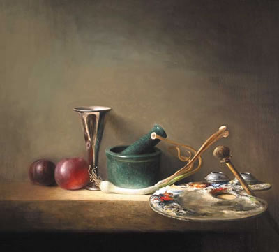 STILL LIFE WITH PLUMS AND SILVER