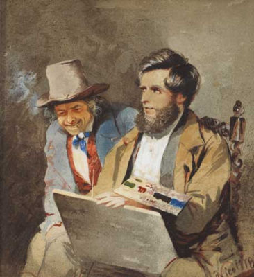 Portrait of Erskine Nicol: SELF PORTRAIT WITH A RUSTIC COMPANION, 1855