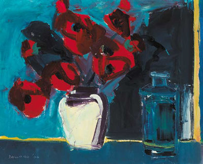 RED POPPIES AND BLUE BOTTLE by Brian Ballard - Auction record, sale price, and art valuation. Compare with similar artists and explore comparable artworks.