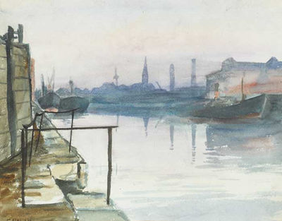 MISTY DAY, GRAND CANAL BASIN, 1954 by Evin Nolan - Auction record, sale price, and art valuation. Compare with similar artists and explore comparable artworks.