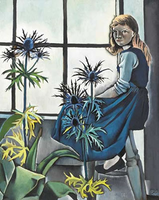 GIRL WITH BLUE THISTLES