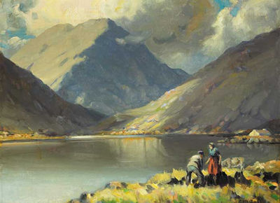 STACKING TURF BY THE LAKE by Charles J McAuley - Auction record, sale price, and art valuation. Compare with similar artists and explore comparable artworks.