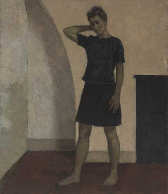 INTERIOR WITH WOMAN STANDING
