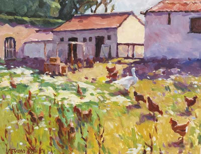 GOOSE WITH HENS, SUMMER