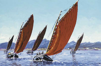 GALWAY HOOKERS RACING AT ROUNDSTONE BAY, COUNTY GALWAY