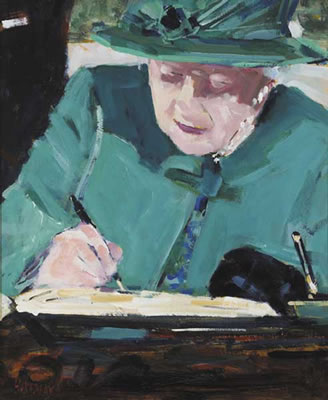 THE QUEEN SIGNING THE VISITORS BOOK AT ARAS AN UACHTARAIN