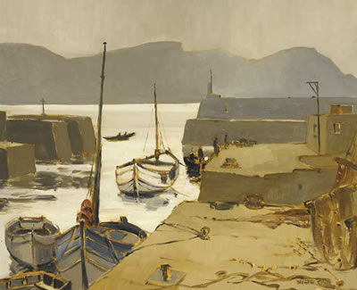FISHERMEN AND BOATS IN A HARBOUR by Desmond Turner - Auction record, sale price, and art valuation. Compare with similar artists and explore comparable artworks.