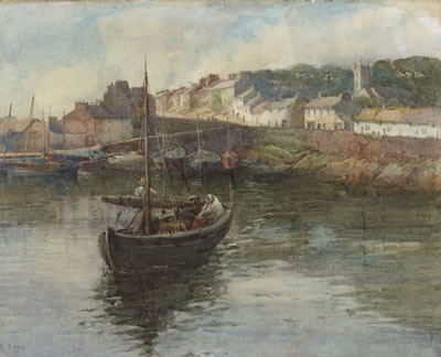 FIGURES IN A BOAT IN ROUNDSTONE HARBOUR, c.1909-1914 by Kate (Wise) Dobbin - Auction record, sale price, and art valuation. Compare with similar artists and explore comparable artworks.
