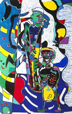 STUDY IN BLUE WITH THREE FIGURES, 2001