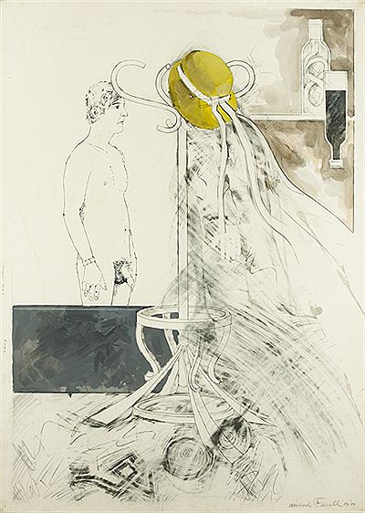 Portrait of Micheal Farrell: SELF PORTRAIT WITH HATSTAND AND YELLOW HAT, 1984-86