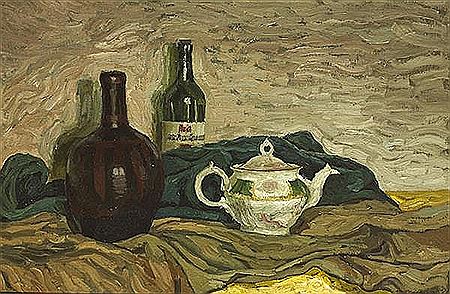 STILL LIFE WITH TEAPOT AND BOTTLES, 1952 by Martin Mac Keown - Auction record, sale price, and art valuation. Compare with similar artists and explore comparable artworks.