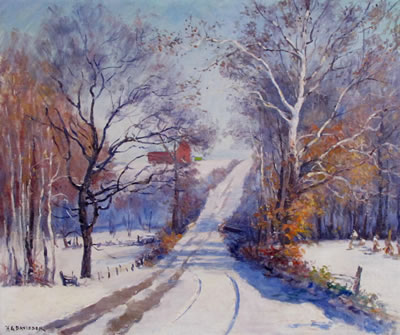 Depicting an Early Winter Landscape with an Indiana Red Barn and Road