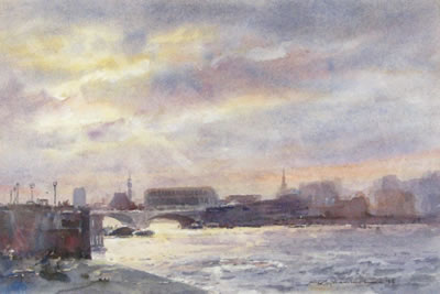 "A Break in the Clouds-The Thams from the South Bank at Blackfriars"