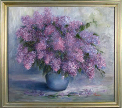 Sample artwork by Sally Kriner (1911 - 2011), known for floral still life and landscape painting - View similar artists and auction records