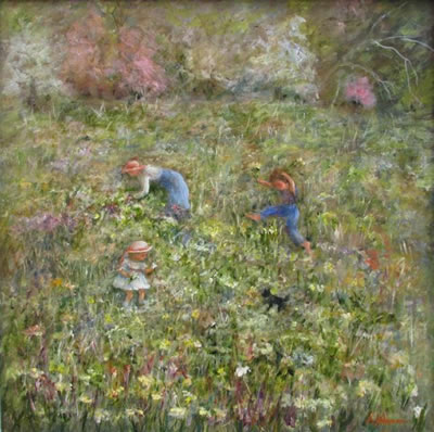 "A Day in the Country", depicting mother and children picking flowers