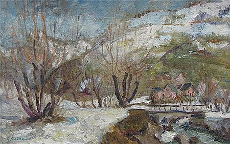 Winter landscape by Gilbert Guillery - Auction record, sale price, and art valuation. Compare with similar artists and explore comparable artworks.