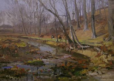 Hillside Landscape with Cows by John Elwood Bundy - Auction record, sale price, and art valuation. Compare with similar artists and explore comparable artworks.