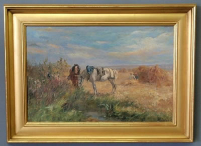 Landscape horses and stream