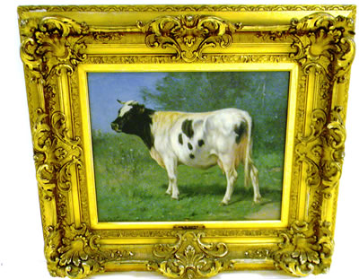 "5 of Spades", depicting large black and white cow standing in grassy meadow
