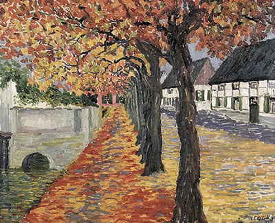 Herbst in Worpswede. Baumbestandener Straßenzug