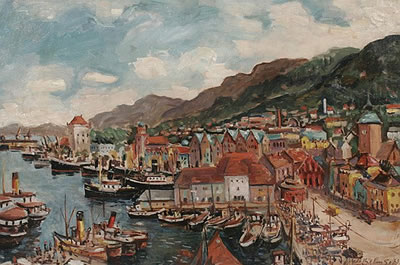 Blick auf die norwegische Küstenstadt Bergen mit ihrem Hafen by Will Sohl - Auction record, sale price, and art valuation. Compare with similar artists and explore comparable artworks.