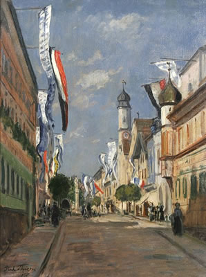 Straße in Murnau unter Beflaggung by Paul Thiem - Auction record, sale price, and art valuation. Compare with similar artists and explore comparable artworks.