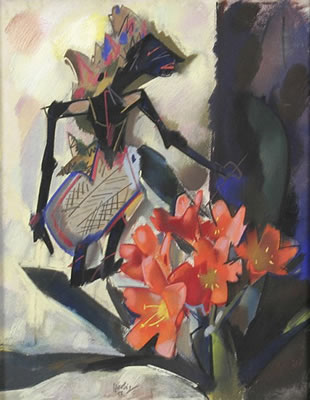 Stilleben mit javanischer Schattenfigur und Amaryllis