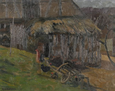 Hühner vor einem Bauerngehöft