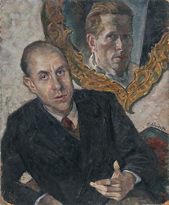 Bildnis Wilhelm Reinking, im Hintergrund im Spiegel ein Selbstporträt des Künstlers