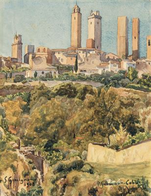 Blick auf San Gimignano by Paul Sollmann - Auction record, sale price, and art valuation. Compare with similar artists and explore comparable artworks.