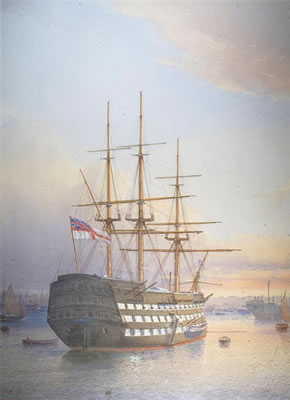 H.M.S. Victory in Portsmouth Harbour by William Frederick Mitchell - Auction record, sale price, and art valuation. Compare with similar artists and explore comparable artworks.