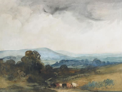 View of the South Downs, Sussex by Alfred William Rich - Auction record, sale price, and art valuation. Compare with similar artists and explore comparable artworks.